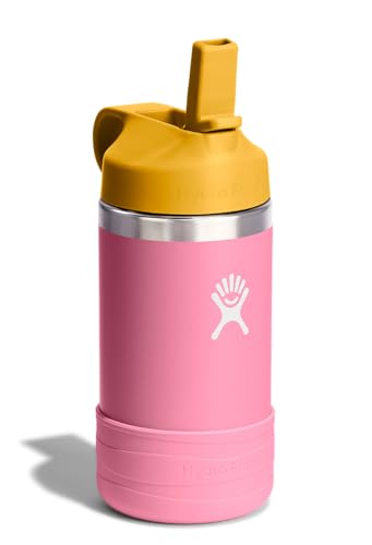 Hydro Flask Kids Water Bottle for School - Stainless Steel and Insulated with Straw Cap - 12 Oz Dahlia