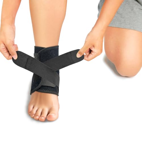 Ankle Brace for Men Women Adjustable Compression Sleeve - Classic Black, One Size