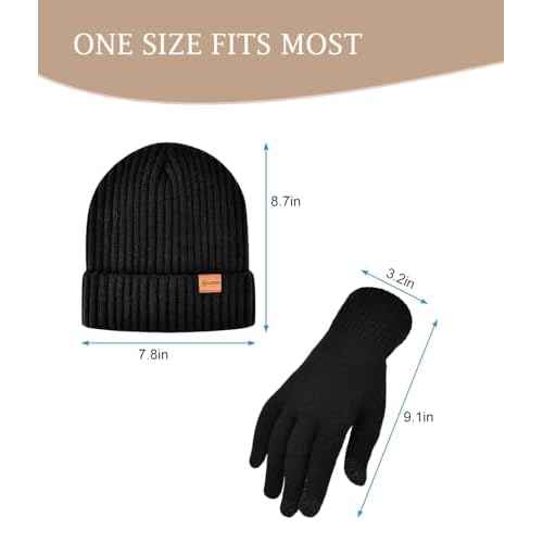 LCZTN Winter Beanie Hat and Touchscreen Gloves Set for Men and Women,Beanie Gloves Set with Warm Knit Fleece Lined