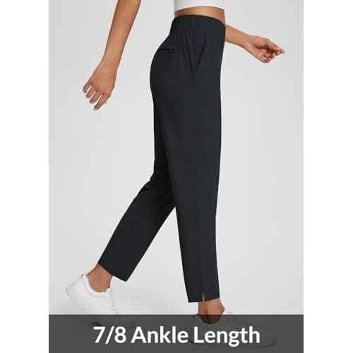 baleaf Womens Travel Pants Lightweight Stretch with Zipper Pockets Petite Ankle Dressy Golf Work Business Casual Slacks