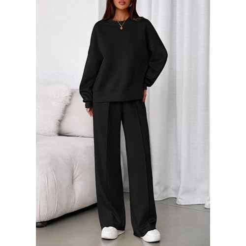 PRETTYGARDEN 2 Piece Sets For Women Fall Trendy Long Sleeve Sweatshirt Wide Leg Pants Loungewear Set Matching Sweatsuit