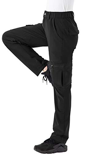 Water-Resistant Cargo Hiking Pants for Women - Quick Dry, UPF 50+, Black, Large