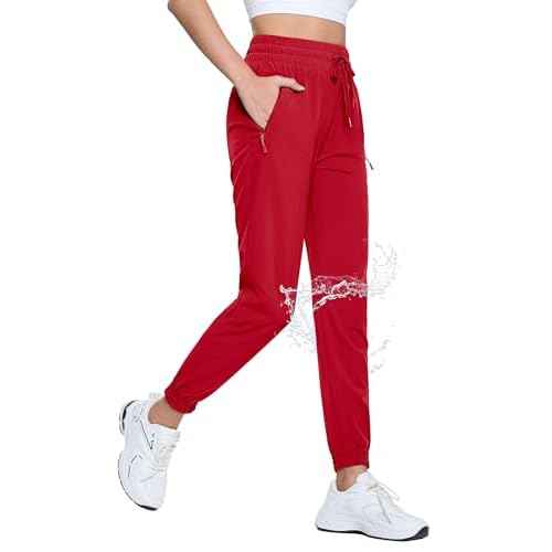 TACVASEN Women's Joggers Lightweight Quick Dry Hiking Pants with Pockets Athletic Travel Workout Summer Water Resistant