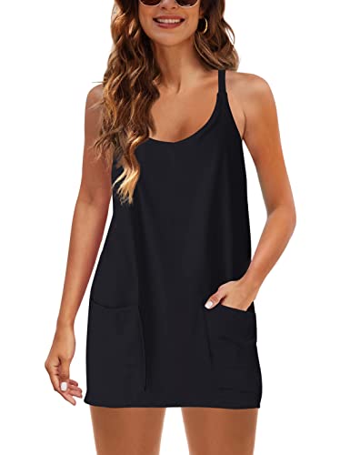 Lentta Womens Athletic Sleeveless Mini Dress with Built-in Shorts X-Small Black