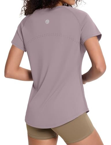 Loovoo Loose Fit Breathable Workout Top for Women - Purple Gray, XL