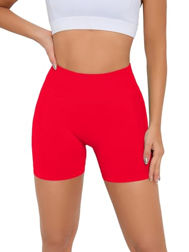 Women Workout Shorts V Back Scrunch Gym Yoga Biker Shorts Large Red