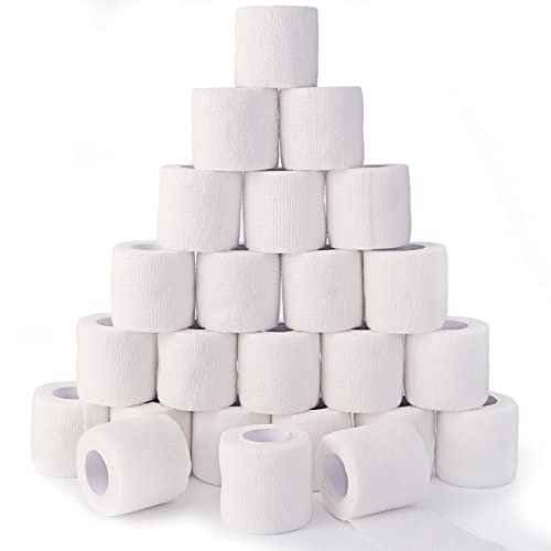 24 Pack White Self Adhesive Bandage, 2¡± x 5 Yards Medical Wrap, Cohesive Bandage Wrap, White Tape Baseball, Self Stick Bandage Tpae, First Aid Gauze for Ankle, Leg, Arm