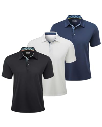 Men's Polo Shirts 3-Pack Short Sleeve Dry Fit Golf Business Casual Large White Black Navy