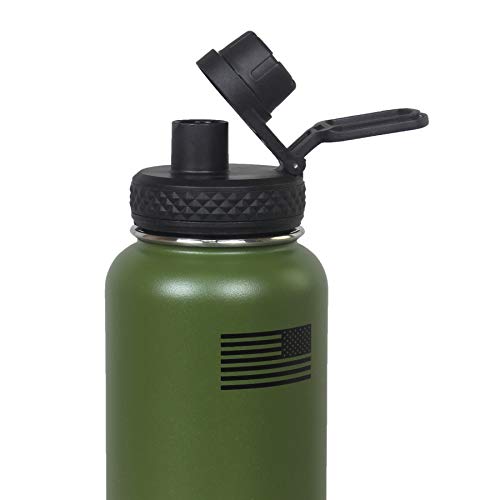 Green Patriotic Water Bottle 32 oz Stainless Steel Double Wall Insulated