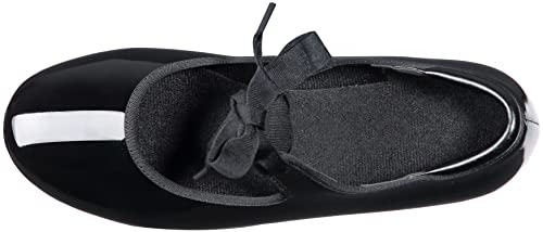 Kids Tap Dance Shoes Flat with PU Leather Ribbon Tie - Black Patent, 13 Little Kid