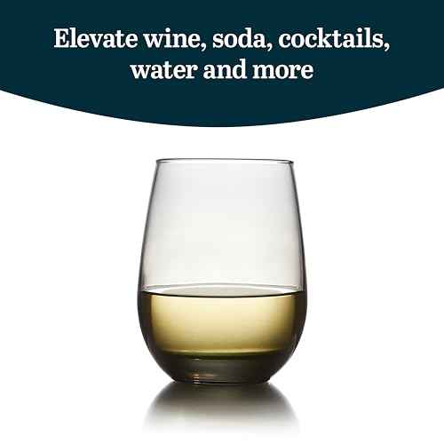 Libbey 231SM Stemless Wine Glasses Set of 12, Moonstone Grey, Restaurant Quality Red and White Wine Glasses, Drinking Glasses Set for Large Gatherings