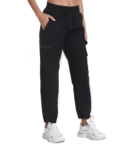 Water-Resistant Women's Hiking Pants with Pockets - Adjustable Leg, X-Large, Dark Black