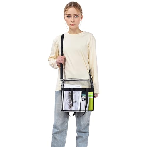 Oraben Clear Tote Bag Stadium Approved 12x6x12 with Black Main Pocket - Perfect for Sports Events and Work