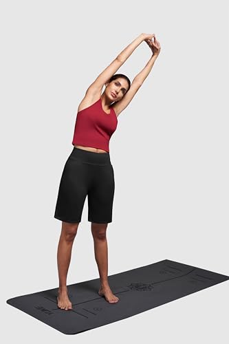 Women's Bermuda Shorts with Pockets High-Waisted Knee Length Athletic Running Yoga Black Large
