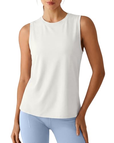 Large White G4Free Lyocell Workout Tank Top High Neck Athletic Yoga Running