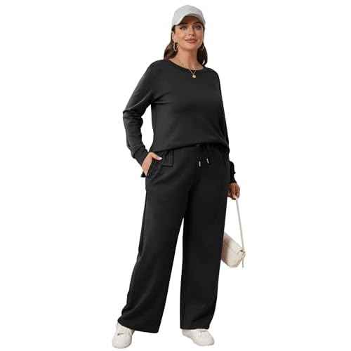 WIHOLL Women's 2 Piece Lounge Sets Sweatshirt Casual Travel Outfits Fashion Wide Leg Tracksuit Cozy Sweatsuits