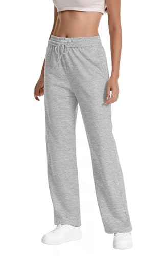 Women Baggy Straight Leg Sweatpants with Drawstring - Medium Grey, 28 Inch Inseam