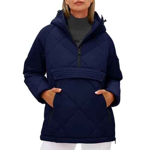 Cicy Bell Women's Quilted Puffer Pullover Jackets Oversized Half Zip Puffy Hooded Outerwear Warm Winter Coats