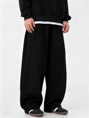 Mens Wide Leg Sweatpants - Black, Medium, Casual Jogger with Pockets