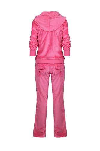 Facitisu Women's Coral Velour 2-Piece Jogger Set Hoodie & Sweatpants Large