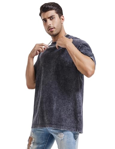 Men's Oversized Heavy Cotton Summer T-Shirts Set - Large Black Gray Coffee