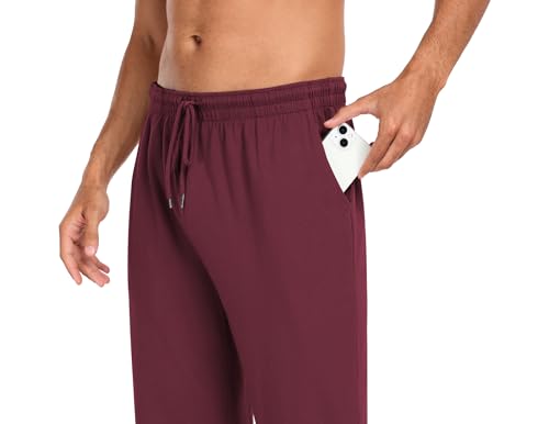 Men's Cotton Yoga Pants Casual Sweatpants Joggers with Pockets - Small, Dark Red