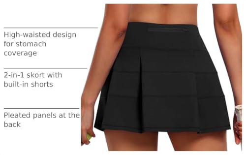 JoyGirl Women's Tennis Skirt with Shorts Black Small High Waist Pleated Golf Skort Athletic Skirt with Pockets