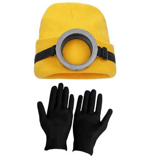 3 Pcs Costume Accessories Includes Vintage Steampunk Goggles Glasses Yellow Beanie Knit hats Black Gloves (yellow3)