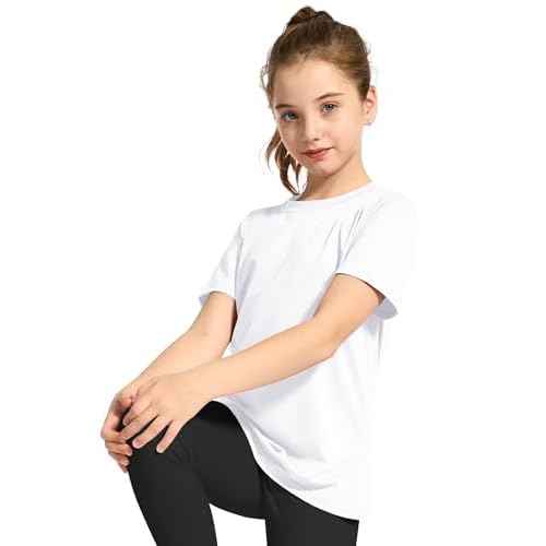 KEREDA Girls Athletic Shirts Quick Dry Short Sleeve Crew Neck T Shirts, Summer UPF 50+ Tee Tops for Teen Girls 3 Pack