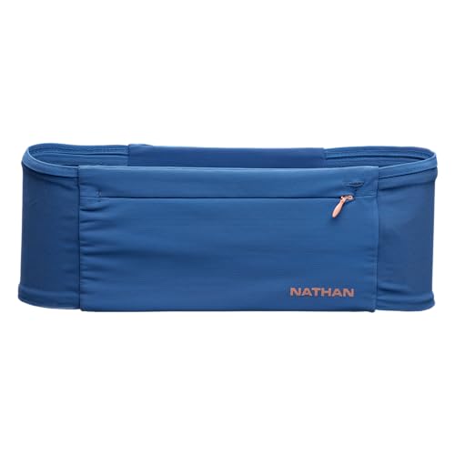 Nathan Zipster Max Running Belt Small Blue Rose Gold - Bounce-Free Waist Pack with Large Zipper Pocket for Women and Men