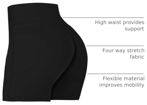 Sunzel Women's High Waist Biker Shorts with Pockets - No Front Seam, 8 Inch Inseam, Large, Black