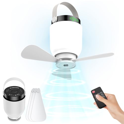 2-in-1 Camping Fan with Lantern - White, Remote Control, Rechargeable