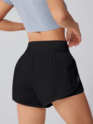 Women's High Waisted Athletic Running Shorts with Pockets - Black, Medium - Gym Yoga Beach Shorts