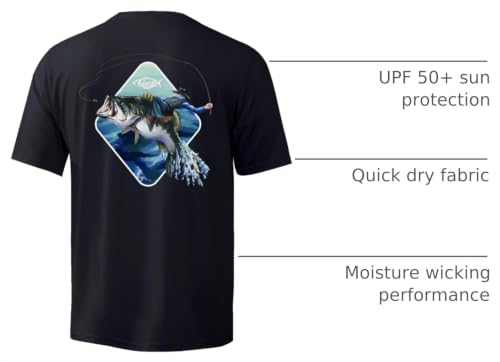 Men's Short Sleeve Fishing T-Shirt Sun Protection UV UPF 50+ - Medium Black Cowboy Rides Bass