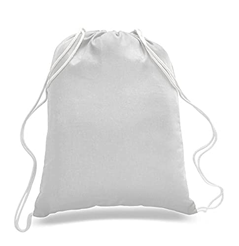 Set of 6 Durable Cotton Drawstring Tote Bags 14x18 White