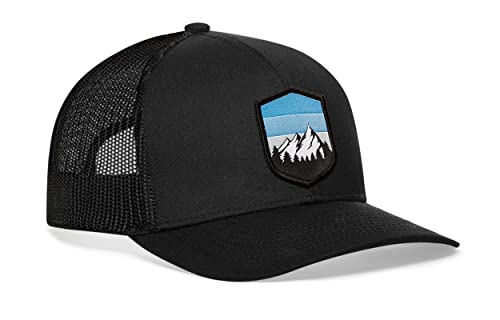 HAKA Mountains & Trees Hat | Outdoor Trucker Mesh Snapback Baseball Cap - Black