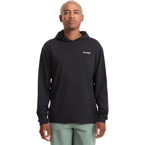 X-Large Men's Long Sleeve Hooded Rashguard UPF 50+ Sun Protection - Black