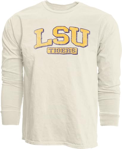LSU Tigers Long Sleeve T-Shirt - Ivory Dyed Ringspun Vintage NCAA Tee - X-Large