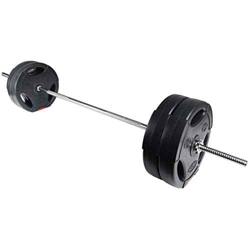 Fitvids Vinyl Standard 1-Inch Plate Weight Plate for Strength Training and Weightlifting, 80-Pound Set with Barbell
