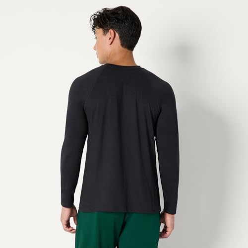Men's Athletic Performance Long Sleeve Workout Shirt - Moisture Wicking, 4-Way Stretch, Medium Space Dye Black