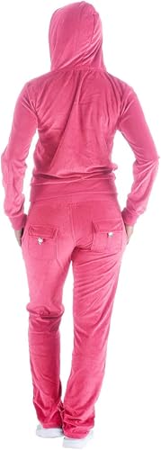 Facitisu Women's Coral Velour 2-Piece Jogger Set Hoodie & Sweatpants Large