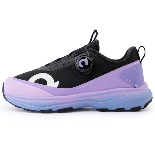 Kids Running Shoes - Black & Violet, 3-Layer Breathable Mesh, Durable Sneakers, High Rebound Cushion, Boys & Girls, 3 Big Kid