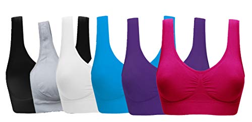 Women's Low-Impact Sports Bra 6-Pack - Comfortable Workout Sleep Bras X-Large