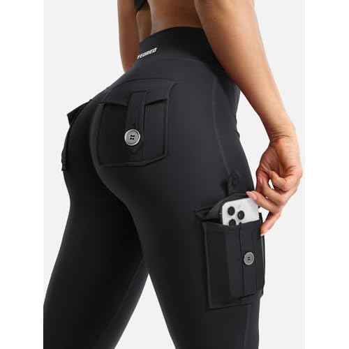 YEOREO CoreFlex Women Workout Flare Leggings with Pockets Hidden Scrunch High Waisted Cargo Gym Yoga No Front Seam Leggings