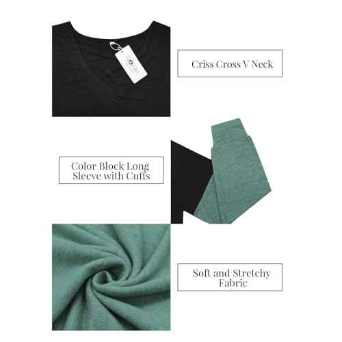 ROSRISS Womens Plus-Size Sweatshirts Casual Color Block Long Sleeve Tops Oversized Trendy Criss Cross V Neck Shirts XL-5XL