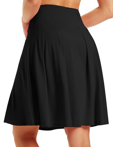 ZUTY 22-Inch Knee Length Golf Skort for Women with Pockets High Waist Tummy Control Black Large