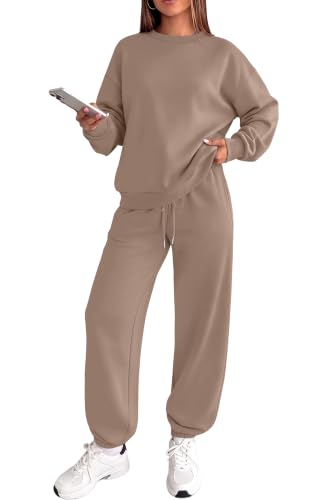 WIHOLL Women's 2 Piece Lounge Set - Khaki Medium Fall Sweatsuit
