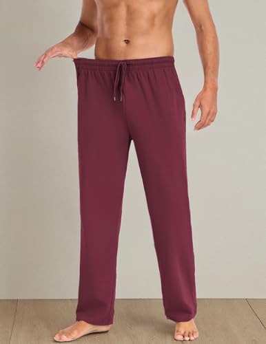 Men's Cotton Yoga Pants Casual Sweatpants Joggers with Pockets - Small, Dark Red