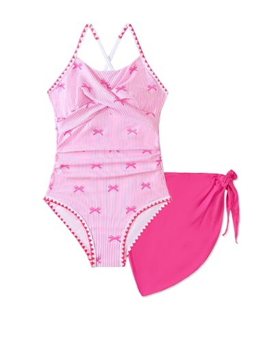 Girls One-Piece Swimsuit with Cover Up Skirt for 11-12 Years - Pink