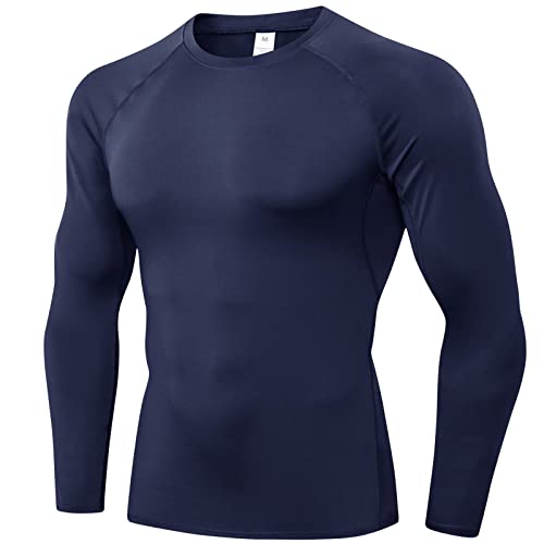 Men's Compression Long Sleeve Workout Shirt - Medium Navy, 1 Pack